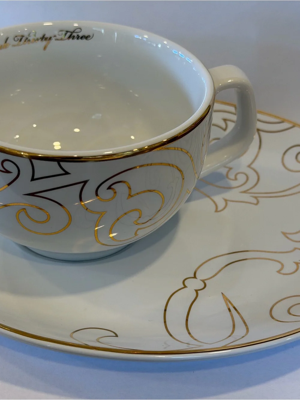 Disney Club 33 Elegant White and Gold Porcelain Teacup & Saucer Set